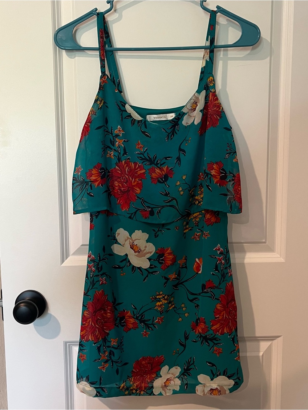 Yessica vibrant teal floral mini dress, top 38 or Sz 6